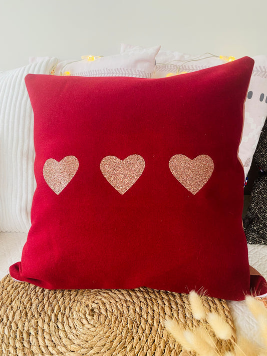 Coussin saint Valentin cœurs brillants